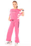 Girl's 2-Piece Set: Printed Short-Sleeved Sweatshirt & Elastic Waist Slit-Slit Wide-Leg Sweatpants