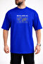 Men's World Map and Vertical Line Design Crew Neck Cobalt Blue T-Shirt