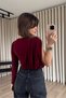 Burgundy One-Shoulder Blouse with Gold Buckle Detail - 5