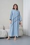 Women's Wide Fit Long Denim Dress with Sequined Embroidery on the Front - 4
