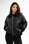 Women's Black Fur Detailed Faux Leather Pilot Coat – Oversized Fit, Stylish Jacket
