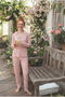 Pink Wrinkled Fabric Bow Detailed Long Sleeve Pajama Set - 2