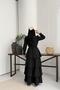 Women's Black Shirt Collar Lace Detailed Layered Design Dress - 4