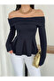 New Product Women's Shoulders Drop Flouncing Crepe Fabric Long Sleeve Berta Blouse 00331
