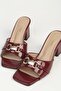 Women's Burgundy Patent Leather Heeled Slippers Pc-55761 - 5