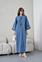 Women's Front Embroidered Beaded Wide Fit Long Denim Dress - 2