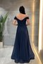 Glitter Fabric Boat Neck Evening Dress - Dark Blue - 5