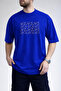 Men's Abstract Linear Design Crew Neck Cobalt Blue T-Shirt - 3