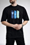 Men's Three Block Palm Print Crew Neck Black T-Shirt - 2