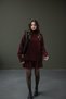 Burgundy Women's High-Neck Knit Sweater & Pleated Mini Skirt Set - 2