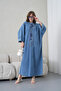Women's Front Embroidered Beaded Wide Fit Long Denim Dress - 3
