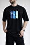 Men's Three Block Palm Print Crew Neck Black T-Shirt - 3