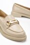 Women's Beige Patent Leather Buckle Loafer Shoes - 5
