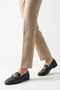 Women's Knitted Textured Gold Buckle Flat Sole Ballerina Shoes Black - 3