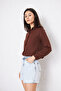 Women's Long Sleeve Buttoned Basic Brown Tunic Shirt - 3