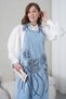 Women's Front Beaded Embroidery Detailed Strap Denim Jumpsuit Salopet and Shirt Set - 6