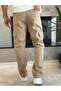 Men's Baggy Fit Denim Cargo Trousers Milky Brown Eca038 - 5