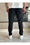 Men's Slim Fit Fabric Trousers with Elastic Waist Black Eca040 - 5
