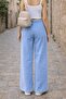 - Lycra Fabric Pocketless Elastic Waist Palazzo Trousers C640-Ice Blue - 4