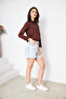 Women's Long Sleeve Buttoned Basic Brown Tunic Shirt - 6