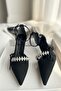 Remy Black Suede Rhinestone Bow (8 cm Heel) Pointed Toe Heeled Shoes - 5