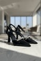 Remy Black Stone Bow (8 cm Heel) Pointed Toe Heeled Shoes - 2