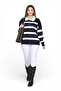 Women's Navy Blue Striped Polo Collar Buttoned Long Sleeve Oversize Soft Textured Knitwear Sweater - 2