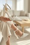 Remy Beige Satin Stone Bow (8 cm Heel) Pointed Toe Heeled Shoes - 4