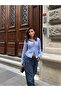 Women's Blue Striped Shirt with Side Gather Detail