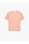 Cotton Short Sleeve Crew Neck Stripe T-Shirt - 4