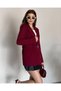 Women's Belted Buckle Detail Premium Blazer Jacket Burgundy - 4