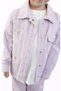 Girl's Floral Patterned Staple Detailed Gabardine Jacket, Trousers, T-Shirt, Triple Lilac Color Holiday Set - 3