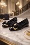 ✨   Women's Ballerina Shoes with Bow and Gold Accessories (Black & Cream) – Elegant Design