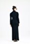 Black Collared Long Sleeve Dress with Scarf - 4