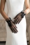 Noir Plume Couture Polka Dot Tulle Special Design Premium Bridal Gloves with Feather and Stone Detail - 3