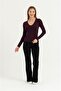 Women's Burgundy V-Neck Long Sleeve Badi - 3