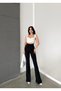 Women's Black Color Spanish Leg High Waist Gathering Stretchy Plain Leggings