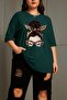 Ceny Women's Large Size Oversized Printed Crew Neck Cotton T-Shirt Relaxed Fit Unisex Lover Combi