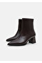 Women's Bitter Brown Patent Leather Pointed Toe Thick Heeled Boots - 4