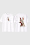 White Doberman Design Printed White Oversize T-Shirt