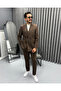 Classic Brown Double-Breasted Suit with Pleat and Buckle Detail
