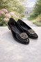 ✨   Women's Ballerina Shoes with Gold Buckle (Cream & Black) – Elegant and Comfortable Design - 2