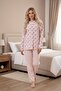 Women's Powder Floral Patterned Full Buttoned Long Sleeve Relaxed Cut Cotton Plus Size Pajama Set - 3