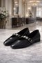 Modern Elegance: Women's Flat Shoes with Metal Detail Buckle (Black, Bitter Brown) - 2