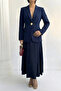Women's Suit One Button Detail Mock Neck Blazer Jacket Long Bell Skirt Set - 2