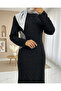 Eye-Catching Modern Stylish Long Hijab Evening Dress with Draped Front and Stones - 4