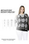 Gray Baklava Pattern Crew Neck Oversize Women's Knitwear Sweater - 2