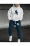 New Season Hooded NY Printed Fully Winter Brushed Inside Oversized Cardigan Tracksuit Set of 2