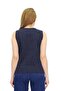 Women's Navy Blue Striped V-Neck Buttoned Classic Vest - Blazer Style Jacket Vest - 4