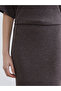 Brown Elastic Waistband Slit Knit Skirt (S6) - 3